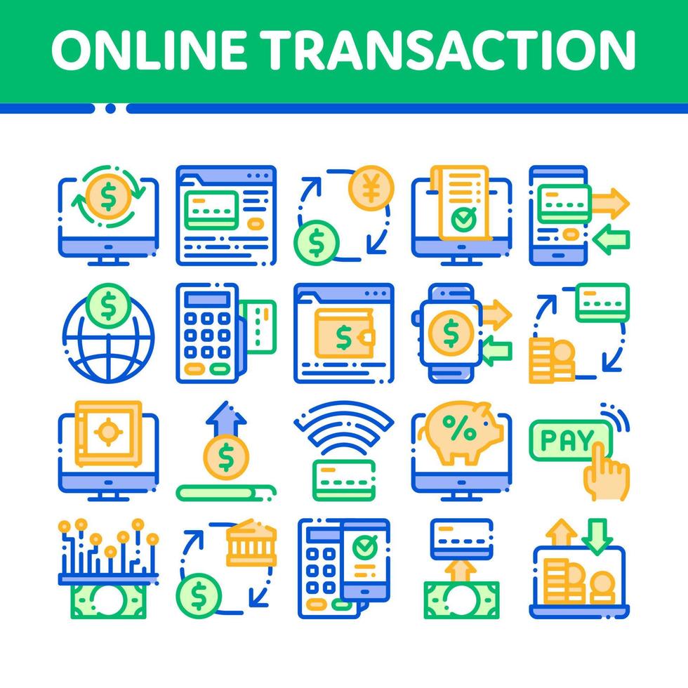 jeu d'icônes de fine ligne vectorielle de transactions en ligne vecteur