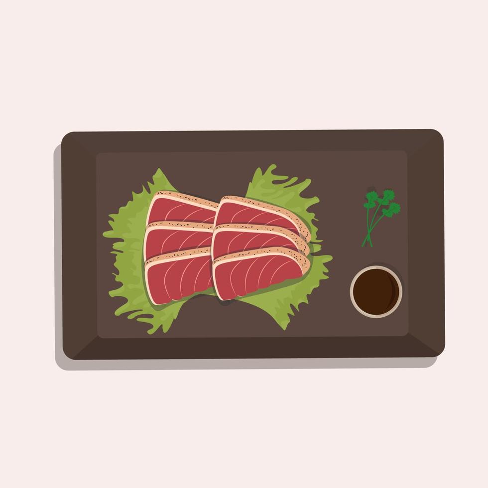 cuisine nationale japonaise, steak de saumon. illustration vectorielle. vecteur