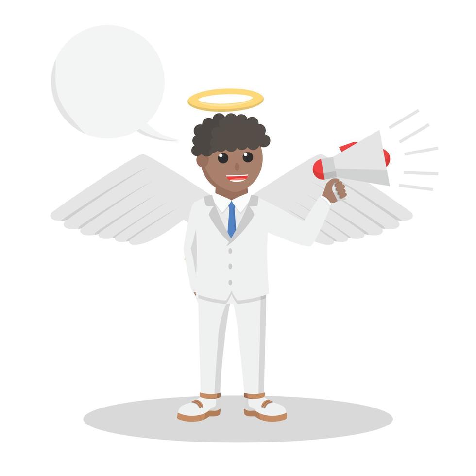 ange homme d'affaires africain avec mégaphone avec illustration de conception de légende sur fond blanc vecteur