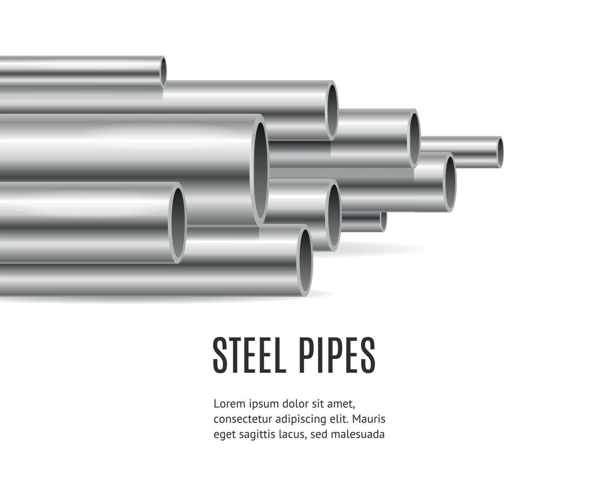 carte d'affiche publicitaire de concept de bannière de tuyaux en acier ou en métal 3d détaillée réaliste. vecteur