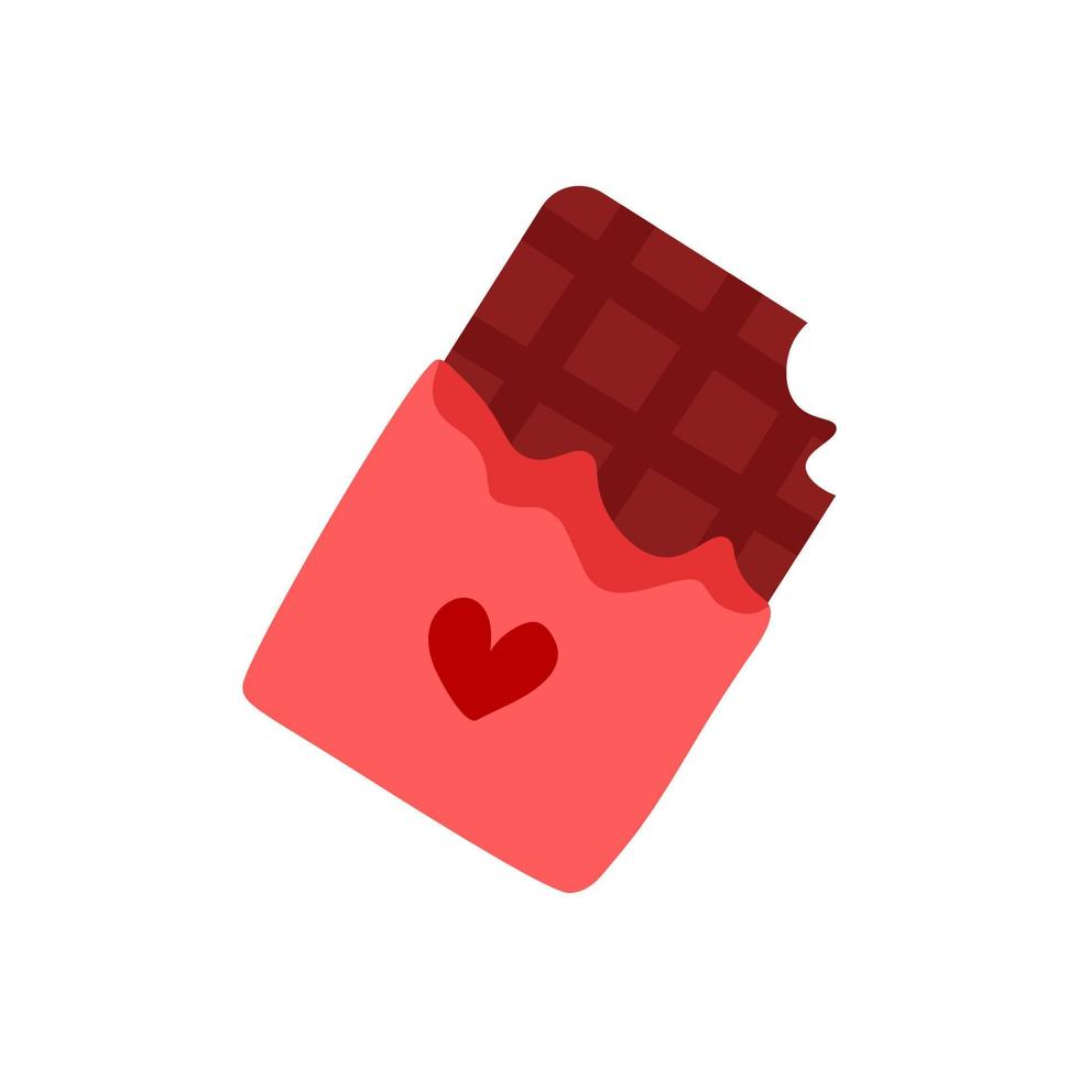barre de chocolat mignon de vecteur. coeur sur l'emballage du chocolat. clipart de la Saint-Valentin. vecteur