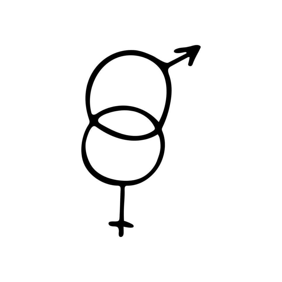 symbole masculin et féminin de doodle dessiné à la main. signe mars et vénus. clipart d'amour de vecteur. contour. vecteur