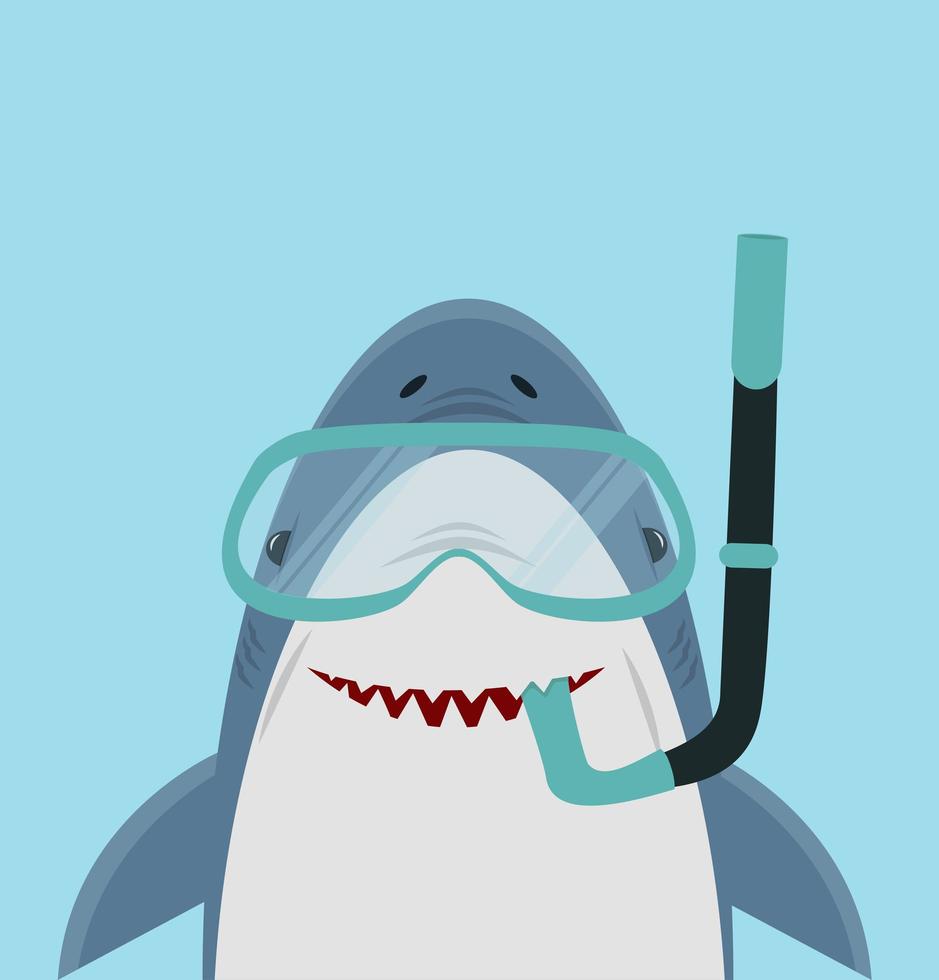 mignon requin blanc avec tuba et lunettes vecteur