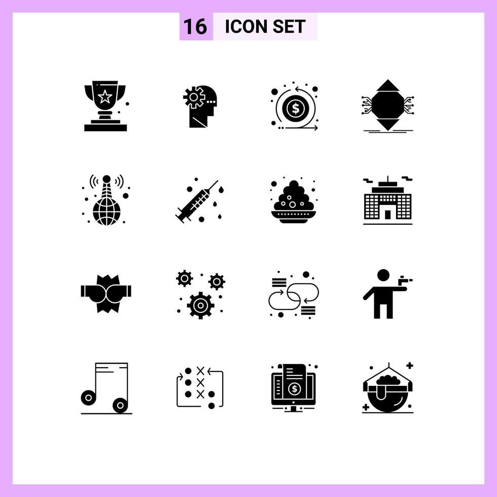 interface utilisateur pack de 16 glyphes solides de base de concept esprit omniprésent informatique retour éléments de conception vectoriels modifiables vecteur