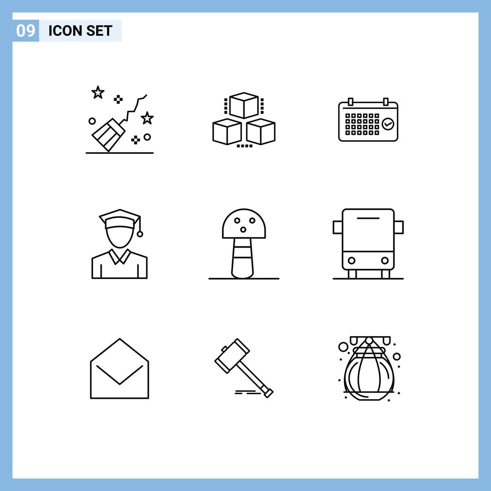 ensemble de 9 contours vectoriels sur la grille pour le calendrier de remise des diplômes aux champignons temps d'éducation éléments de conception vectoriels modifiables vecteur