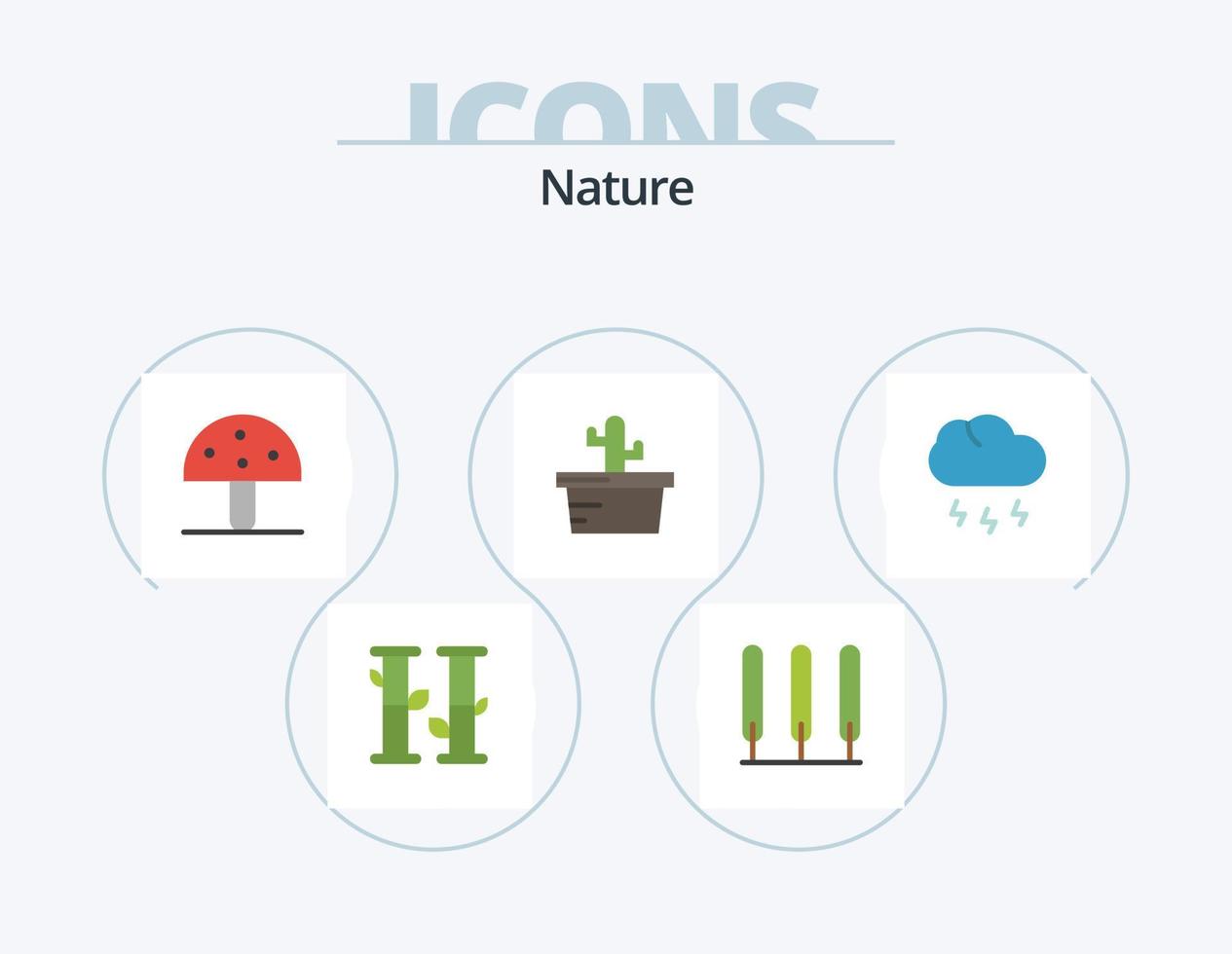 pack d'icônes plates nature 5 conception d'icônes. la météo. la nature. champignon. nuage. la nature vecteur