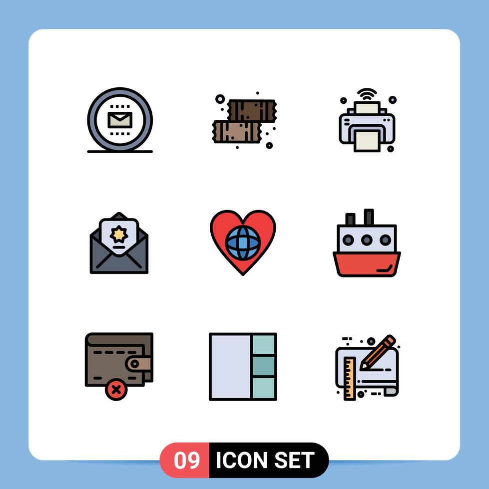9 interface utilisateur filledline pack de couleurs plates de signes et symboles modernes de don de bonbons d'enveloppe de courrier iot éléments de conception vectoriels modifiables vecteur