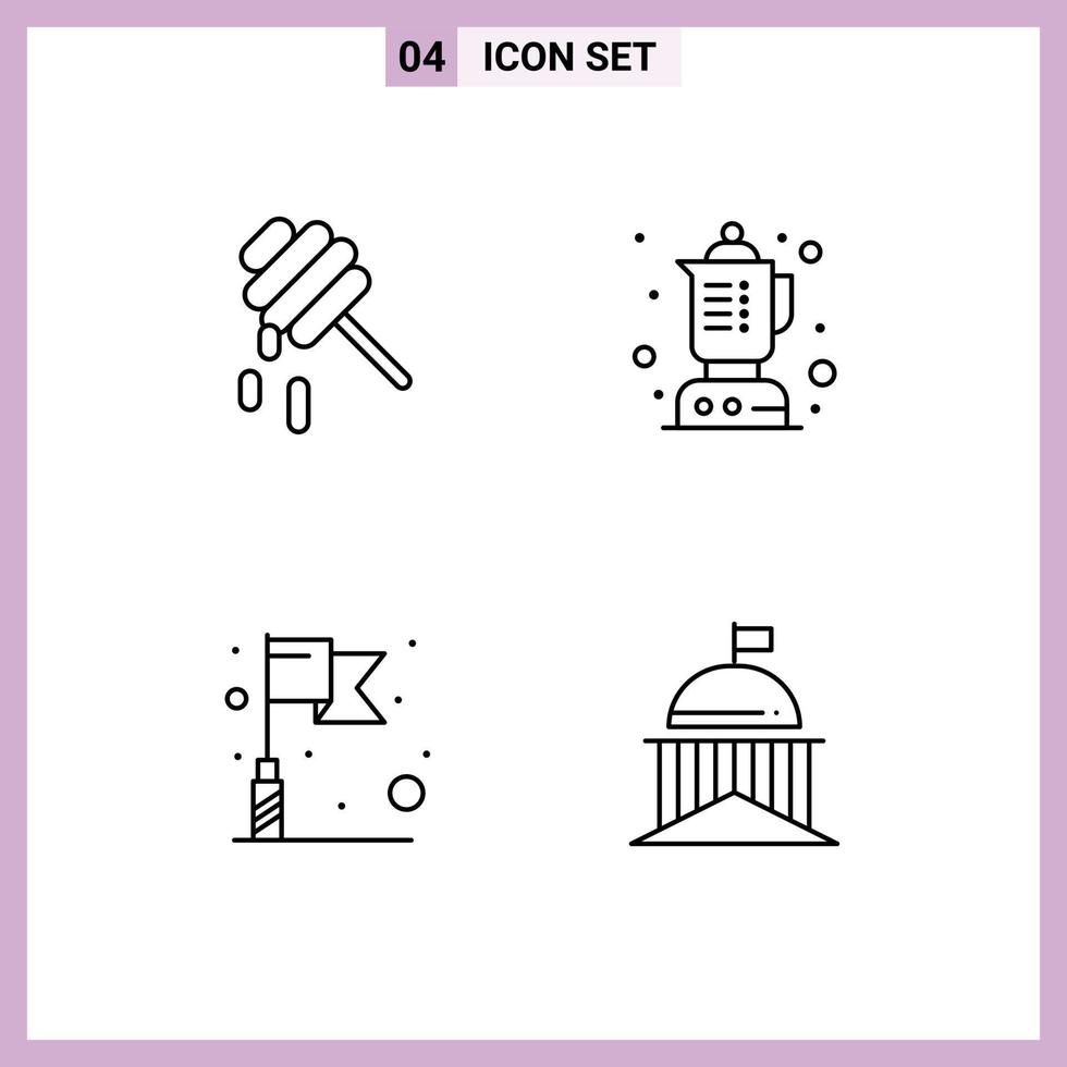 groupe de 4 signes et symboles de couleurs plates remplies pour les éléments de conception vectoriels modifiables du drapeau vert mélangeur de ville d'abeille vecteur