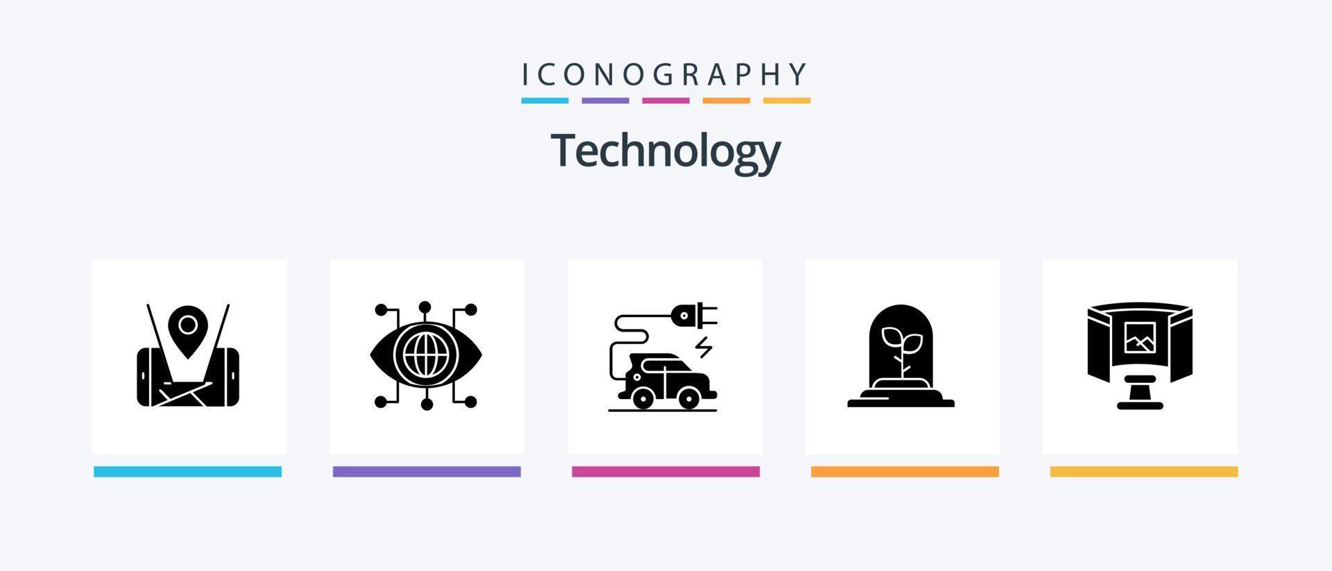 pack d'icônes de glyphe de technologie 5, y compris la technologie. des lunettes. technologie automobile. futur. feuille. conception d'icônes créatives vecteur