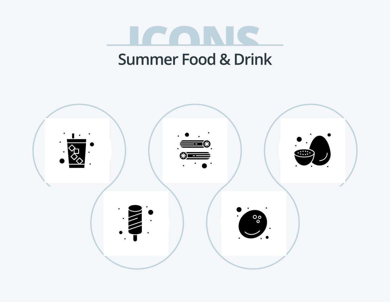 pack d'icônes de glyphe de nourriture et de boisson d'été 5 conception d'icônes. kiwi. des fruits. un soda. fruit. salade vecteur