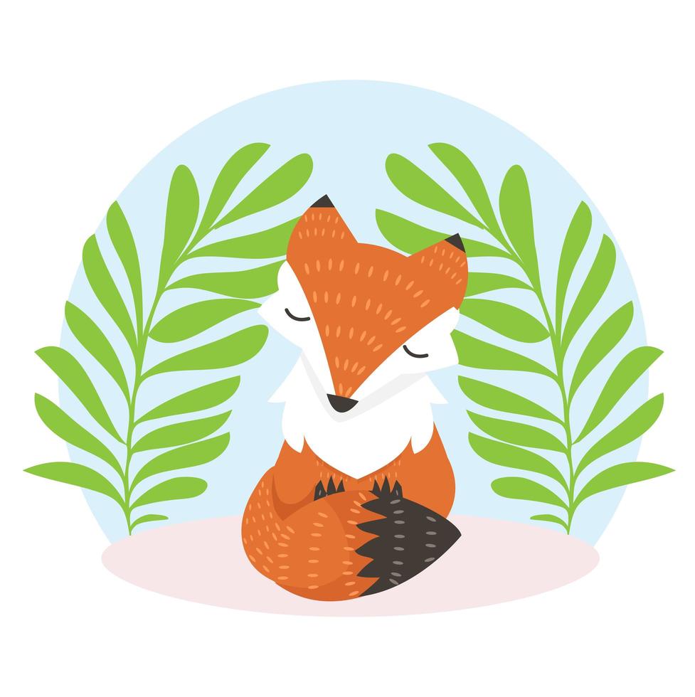 mignon renard au repos entre les feuilles de la nature vecteur