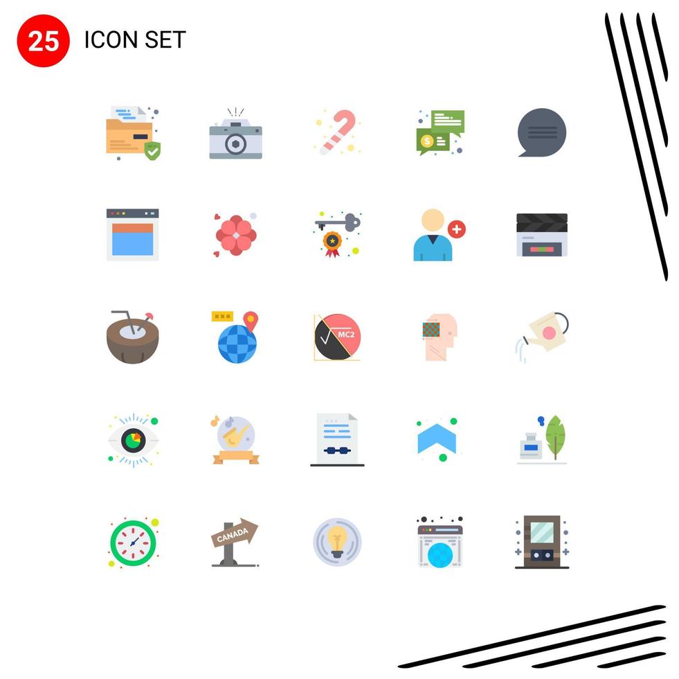 25 pack de couleurs plates de l'interface utilisateur de signes et symboles modernes de communication de conversation messages de canne en bonbon chat éléments de conception vectoriels modifiables vecteur