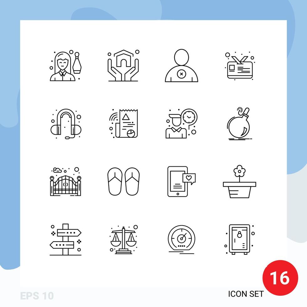 symboles d'icônes universels groupe de 16 contours modernes d'éléments de conception vectoriels modifiables de carte d'étudiant d'assurance oreille sonore vecteur