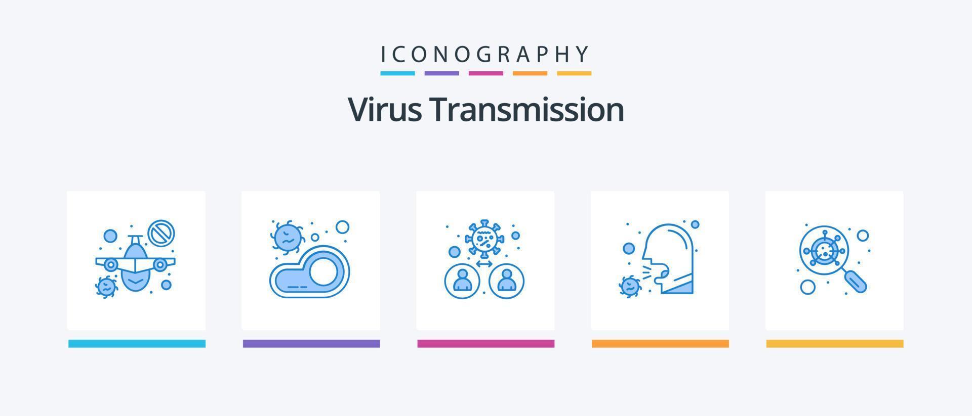 pack d'icônes bleues de transmission de virus 5, y compris le verre. maladies. bactéries. soins de santé. la toux. conception d'icônes créatives vecteur