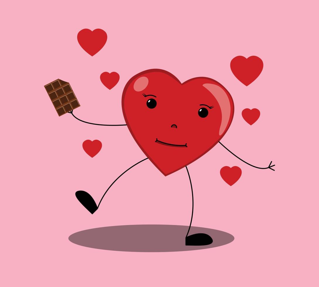 vecteur d'illustration de coeur de dessin animé. caractère d'amour donnant du chocolat à la saint-valentin.