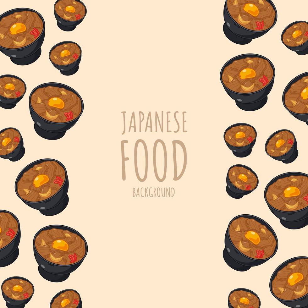 gyudon de dessin animé, fond de bordure de cadre de cuisine japonaise vecteur