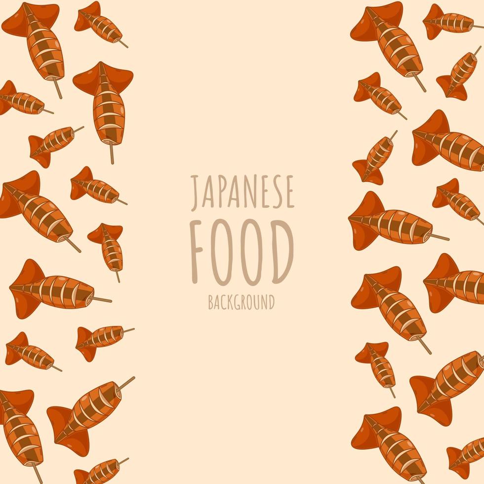 dessin animé ikayaki, fond de bordure de cadre de cuisine japonaise vecteur