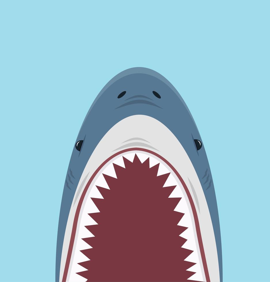 Requin effrayant avec une grande bouche ouverte avec des dents pointues vecteur