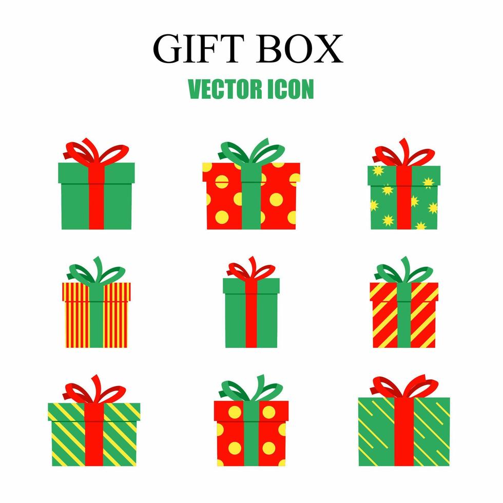 modèles de boîtes-cadeaux. coffret cadeau jeu d'icônes colorées. illustration vectorielle stock. vecteur