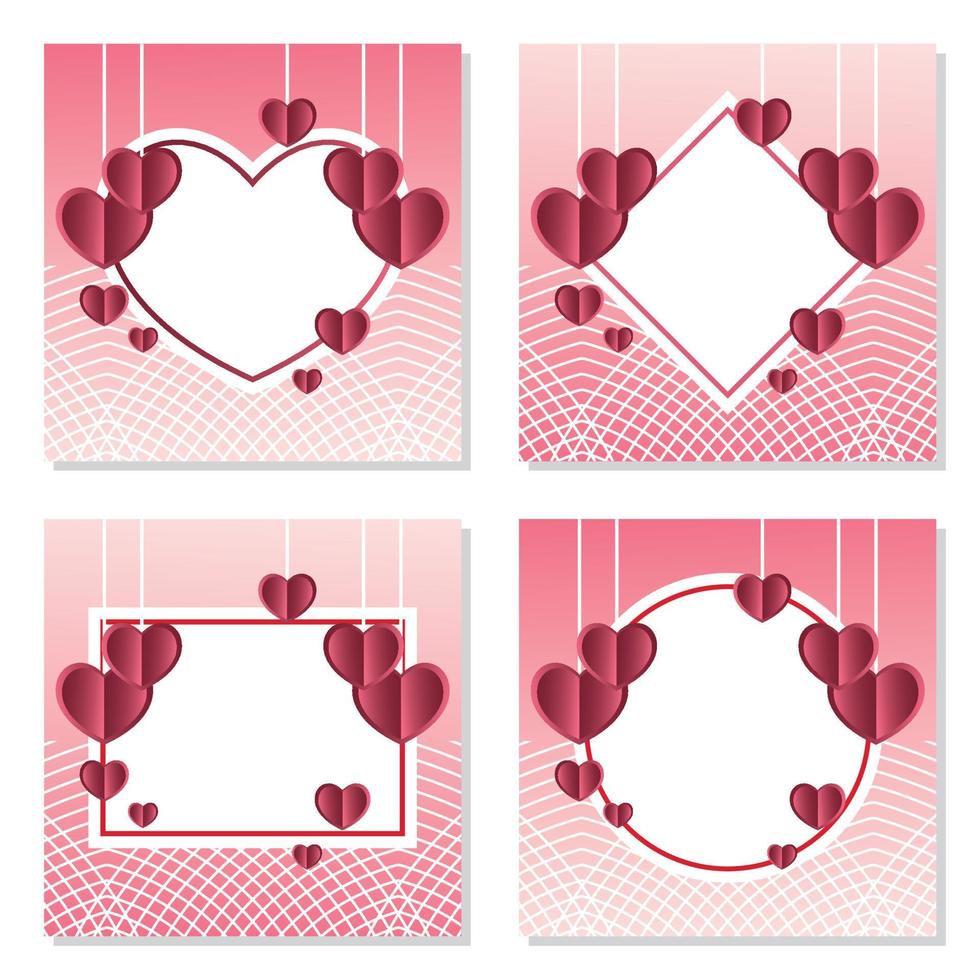 affiche de concept de la saint-valentin, coeur rouge dégradé de vecteur avec cadre sur fond blanc. bannière de vente ou carte de voeux. content
