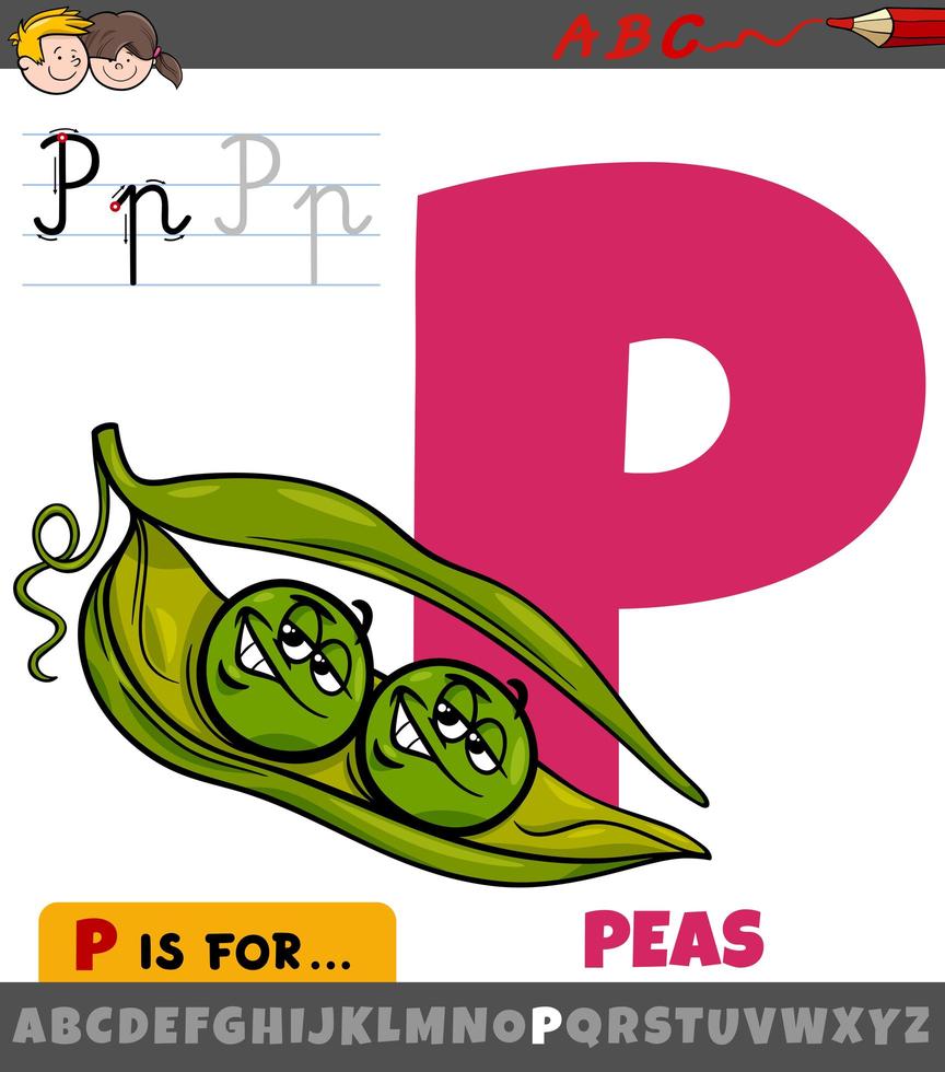 lettre p de l'alphabet avec des caractères de pois vecteur