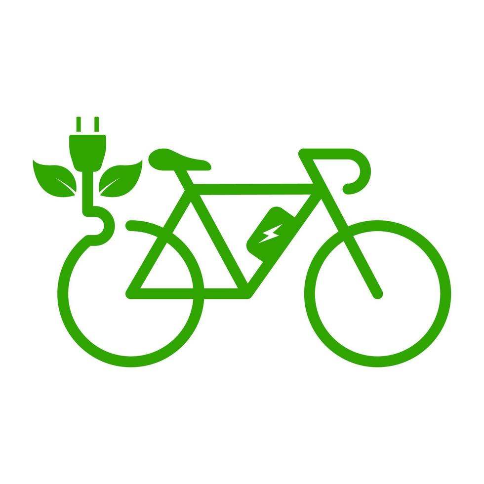 vélo écologique sur alimentation électrique avec icône de silhouette de fiche et de feuille. signe de transport de ville d'électricité écologique. symbole de vélo à énergie verte. préservation de l'environnement. illustration vectorielle isolée. vecteur