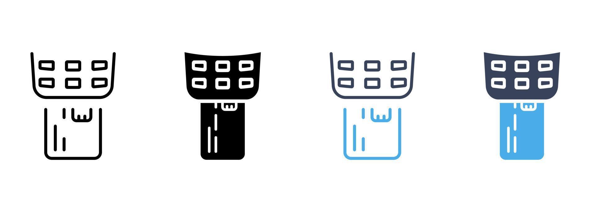 terminal de paiement avec ligne de carte de crédit insérée et jeu d'icônes de silhouette. pictogramme de transaction financière de service bancaire. insertion de la carte dans le symbole pos sur fond blanc. illustration vectorielle isolée. vecteur