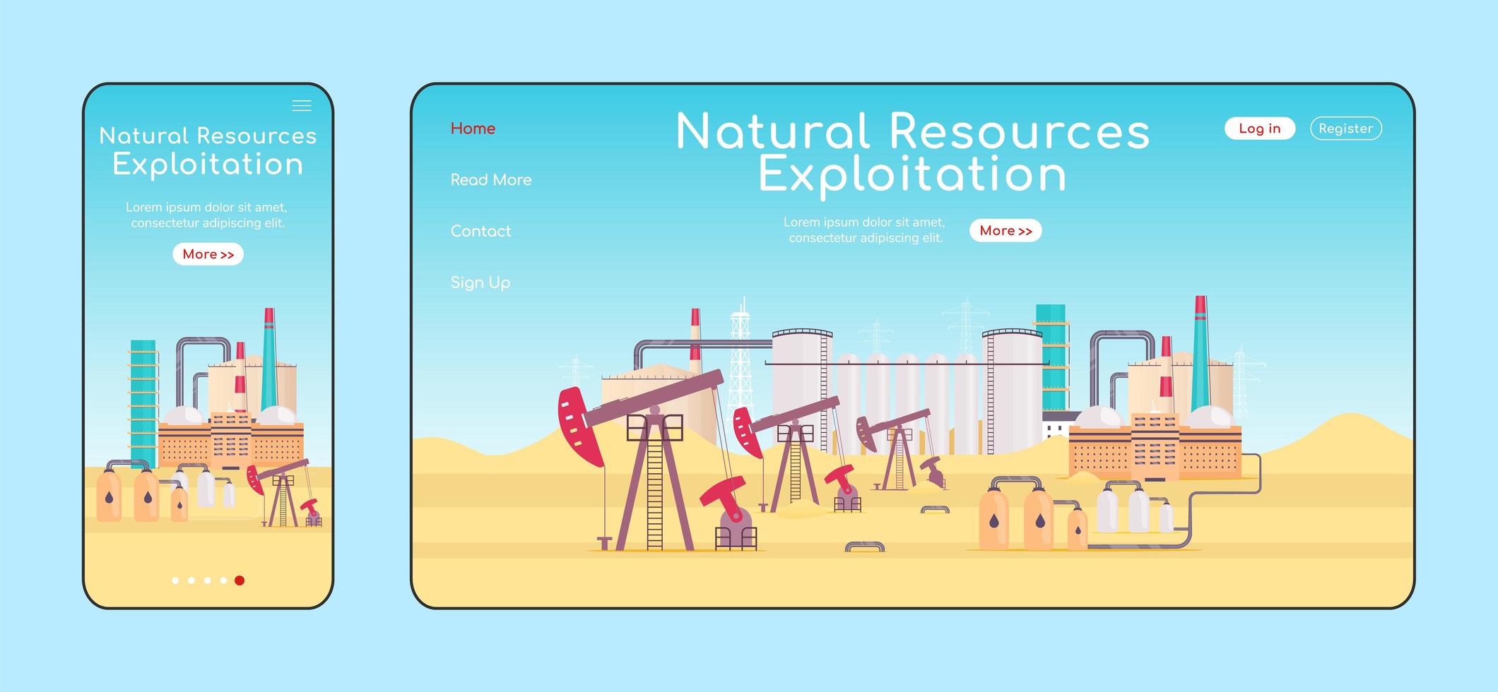 page de destination adaptative sur l'exploitation des ressources naturelles vecteur