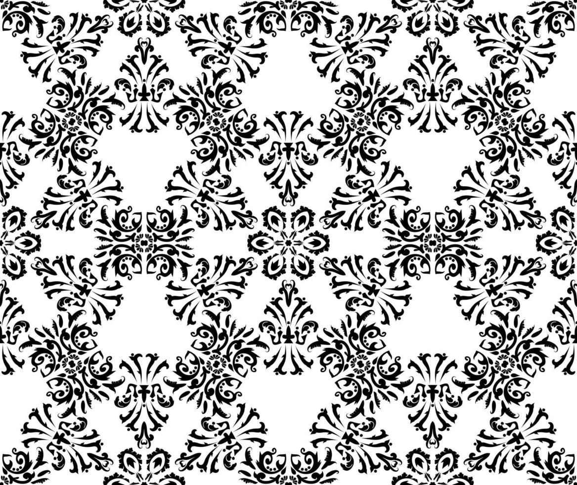 motif floral damassé noir-blanc. modèle sans couture victorien riche vintage. texture ornée décorative. noir et blanc. pour tissu, papier peint, motif vénitien, textile, emballage. vecteur