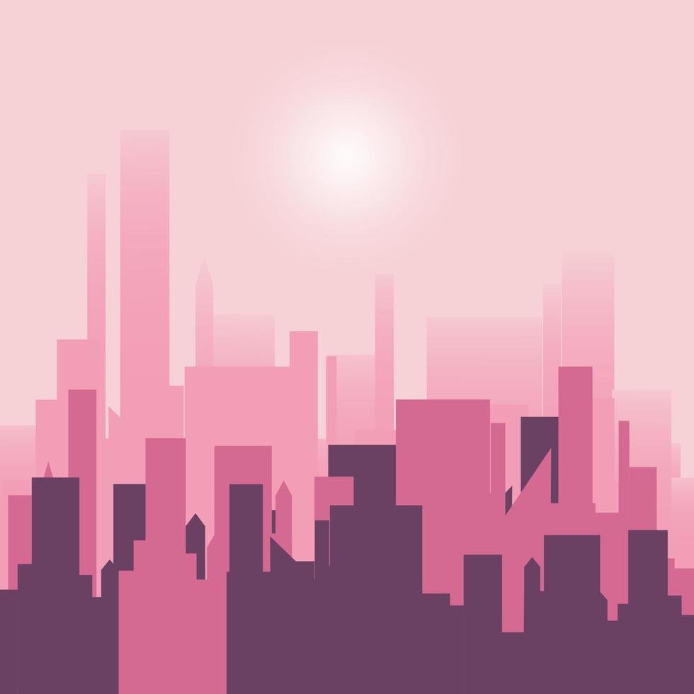 paysage urbain dans un style plat. silhouette des bâtiments de la ville, fond de vecteur. architecture d'une ville moderne. couleur rose. illustration vectorielle de la ville pendant la journée. vecteur