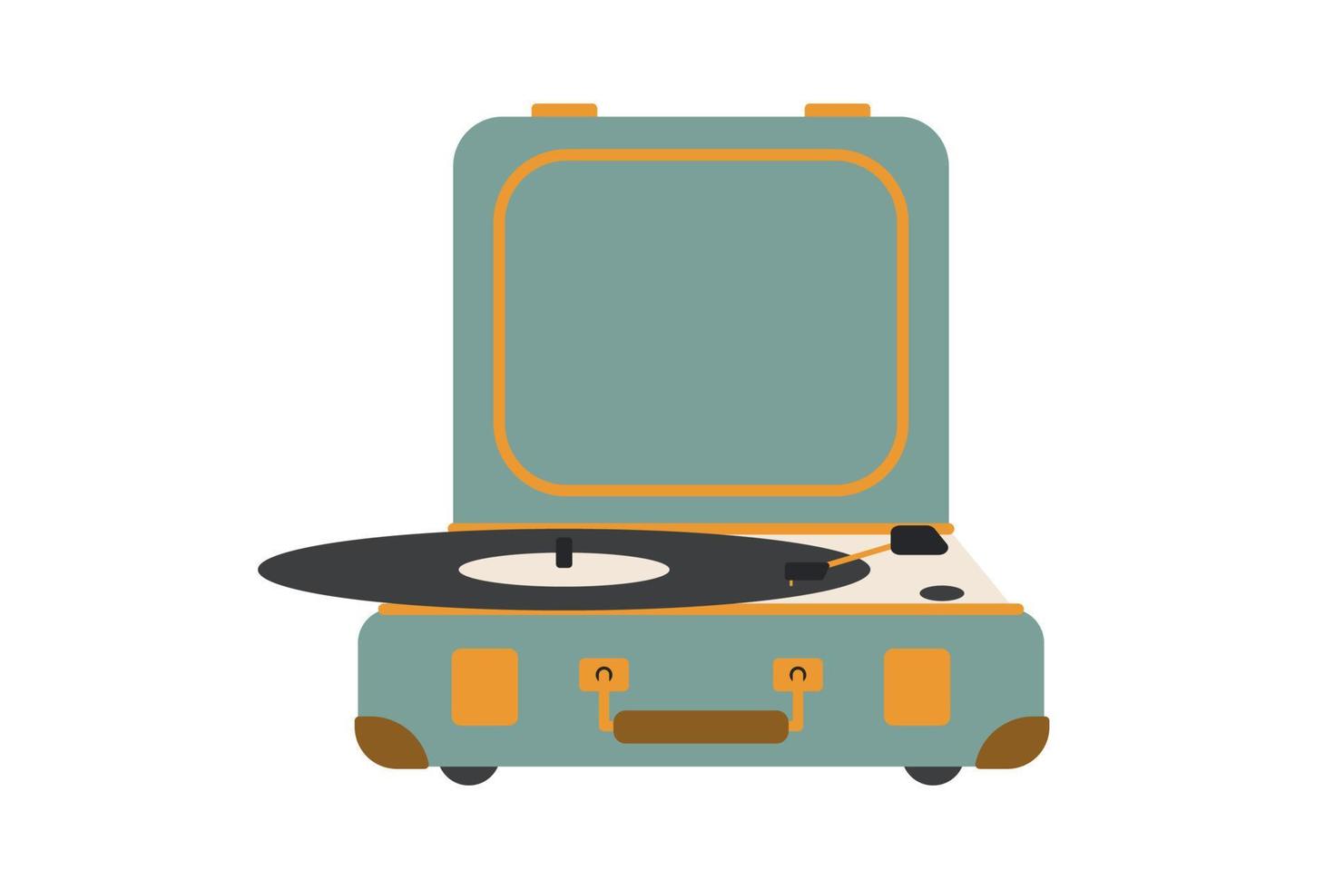 lecteur de musique analogique ou platine jouant une chanson ou un disque vinyle isolé sur fond clair. des objets d'intérieur ou un appareil audio démodé. illustration vectorielle décorative colorée dans un appartement moderne vecteur