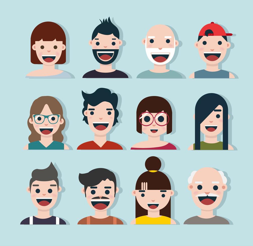 collection d'avatars de dessin animé souriant heureux vecteur