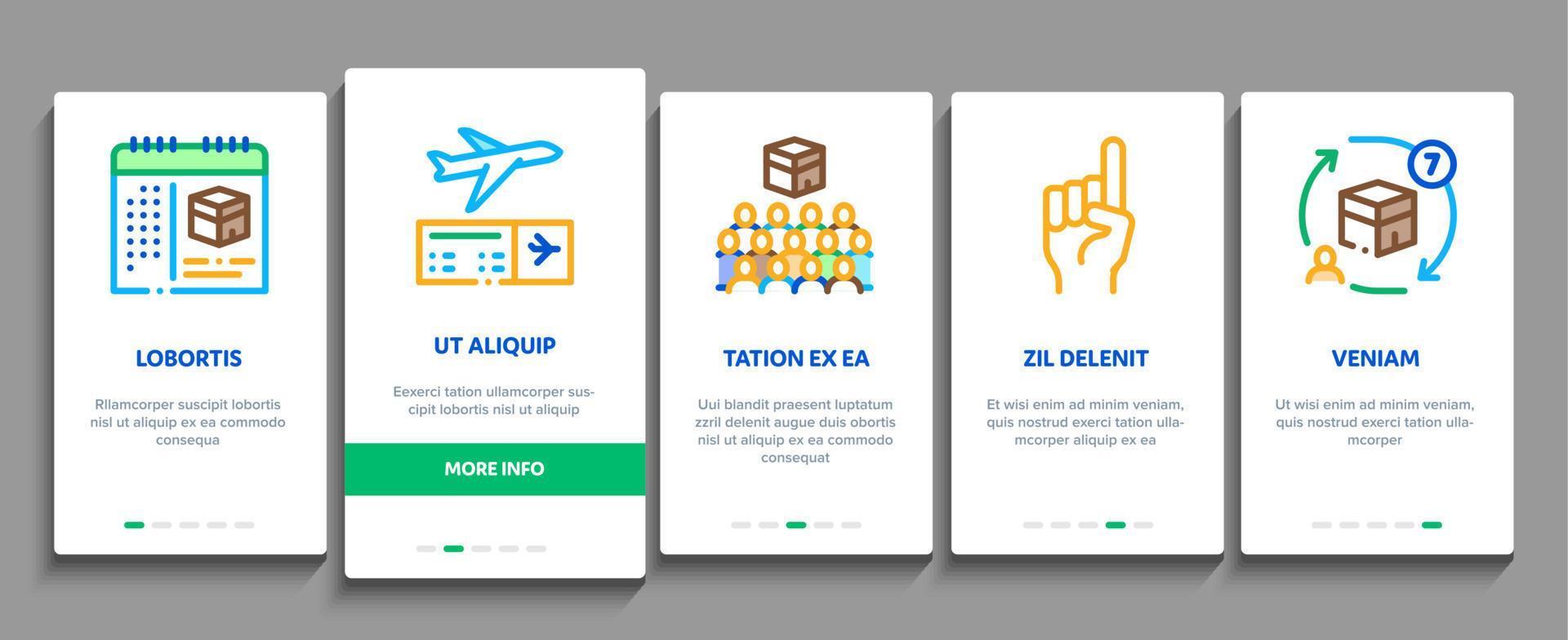 hajj religion islamique onboarding elements icons set vector