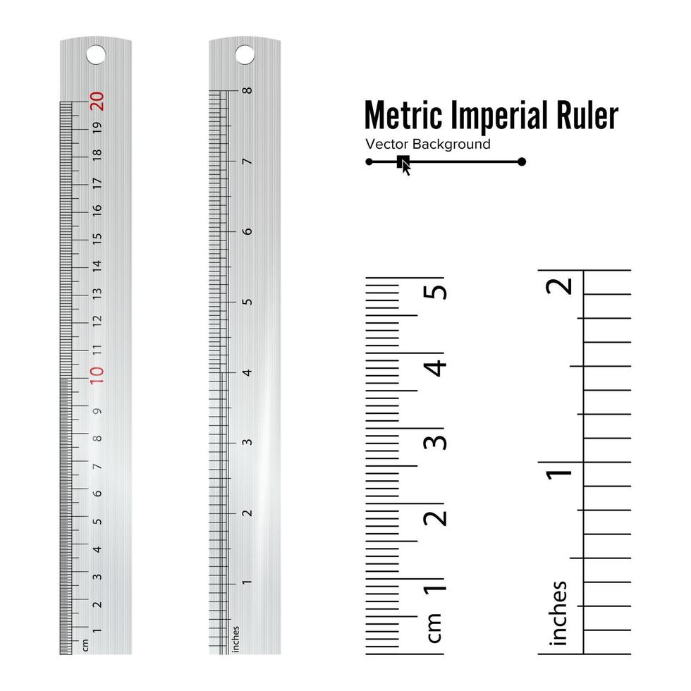 vecteur de règles impériales métriques. centimètre et pouce. illustration d'équipement d'outils de mesure isolé sur fond blanc.