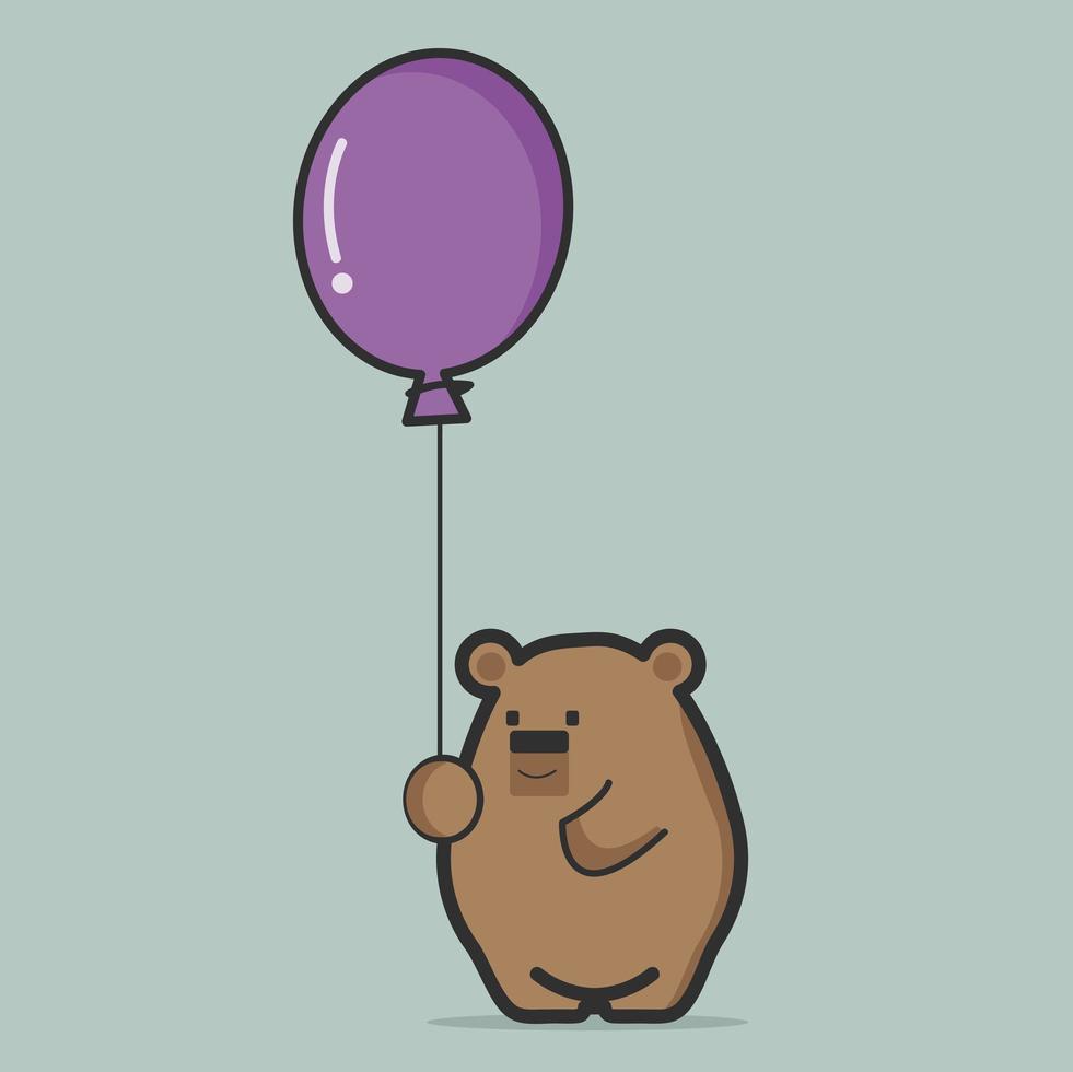 mignon gros ours tenant un ballon violet vecteur