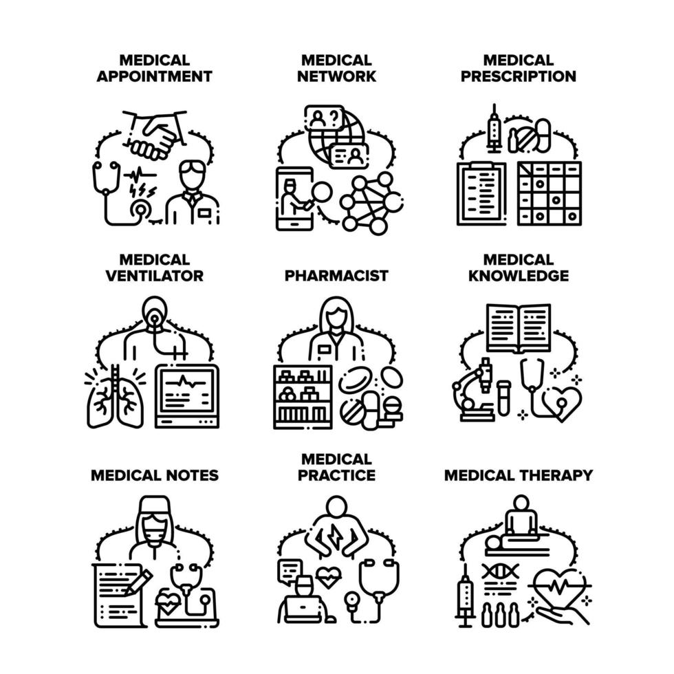 la pratique médicale définit des illustrations vectorielles d'icônes vecteur