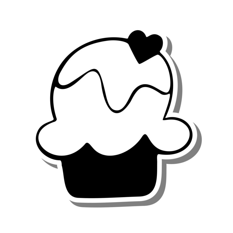 cupcake monochrome avec coeur sur silhouette blanche et ombre grise. illustration vectorielle pour la décoration ou toute conception. vecteur