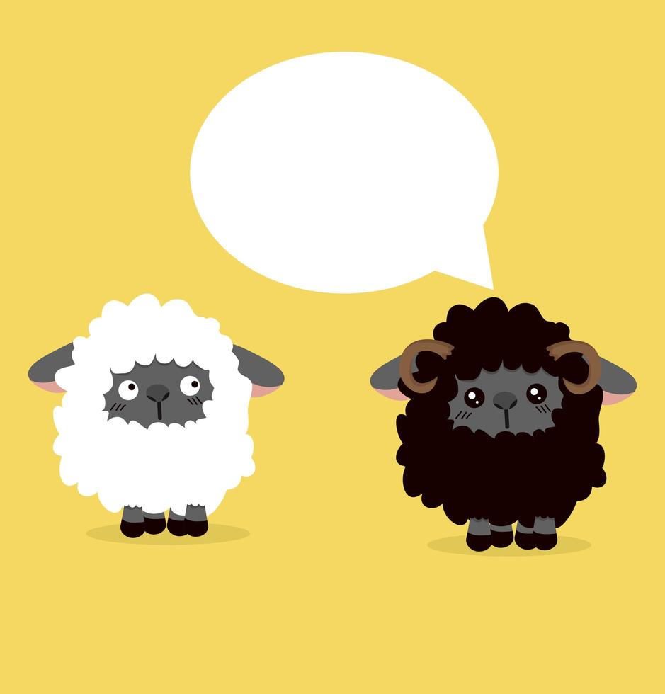 mouton noir parlant à un mouton blanc vecteur