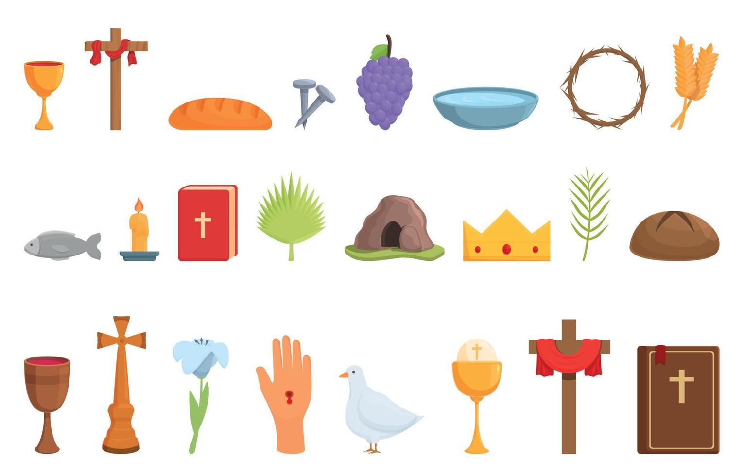 les icônes de la semaine sainte définissent un vecteur de dessin animé. Joyeuses Pâques