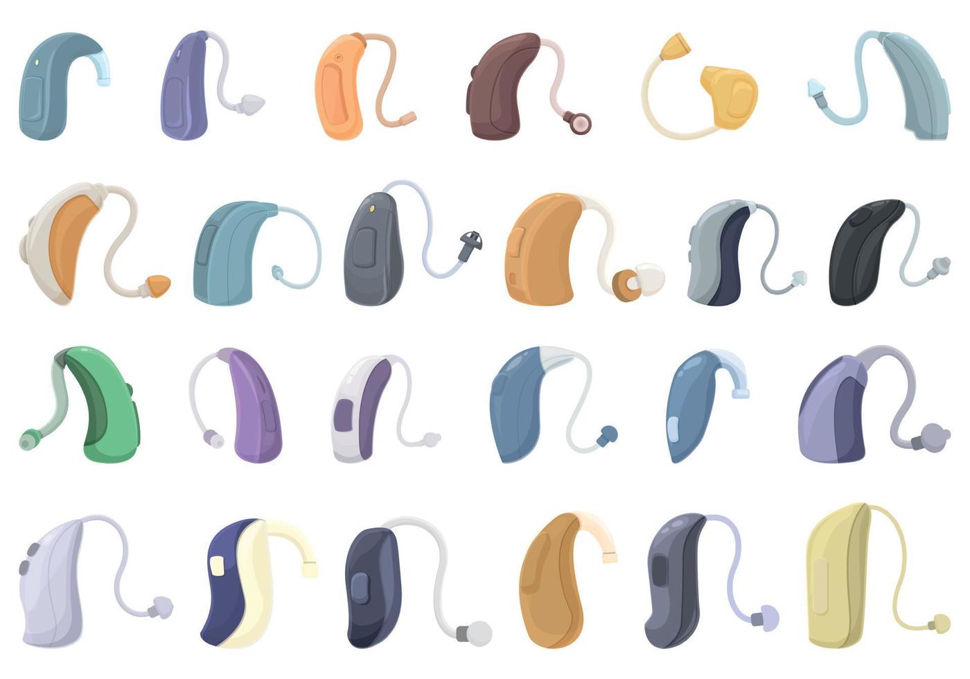 icônes d'aide auditive définies vecteur de dessin animé. volume d'oreille