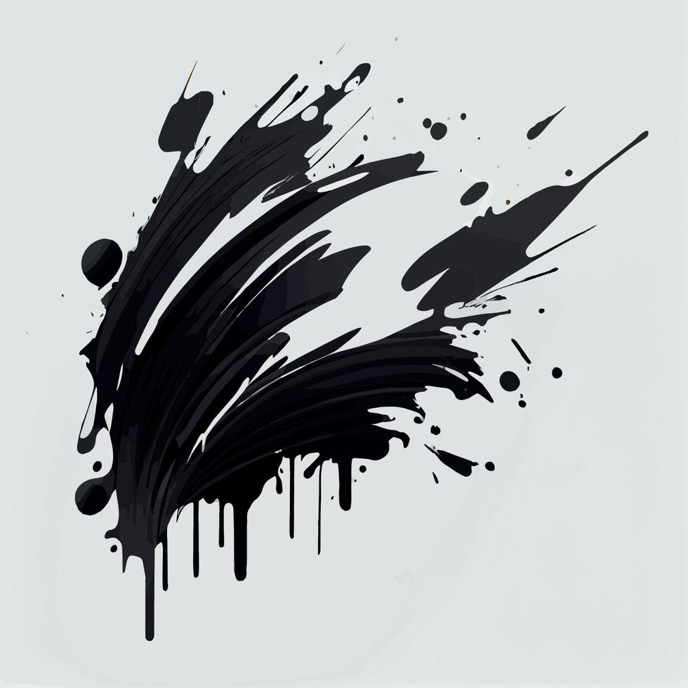 frottis, taches de peinture noire sur fond blanc, couleurs sombres - vecteur