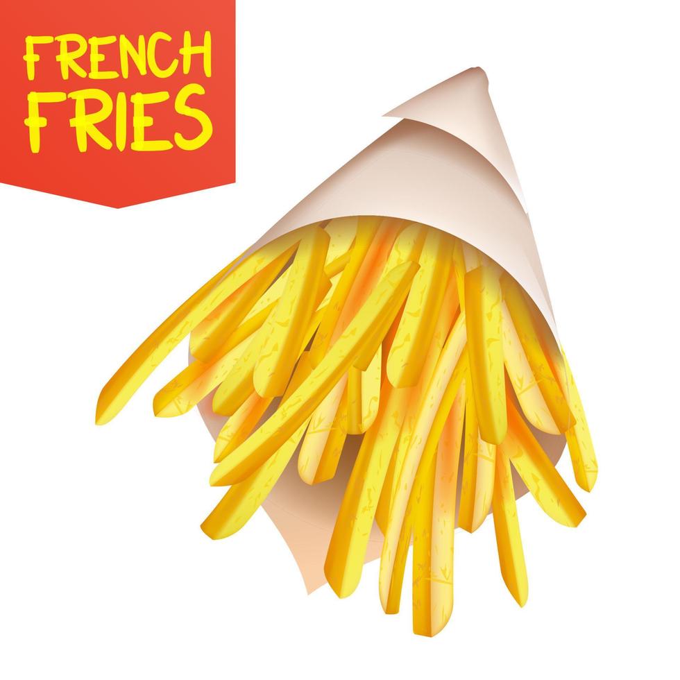 vecteur de pommes de terre frites. conteneur de sac en papier. savoureuse pomme de terre de restauration rapide. illustration réaliste isolée