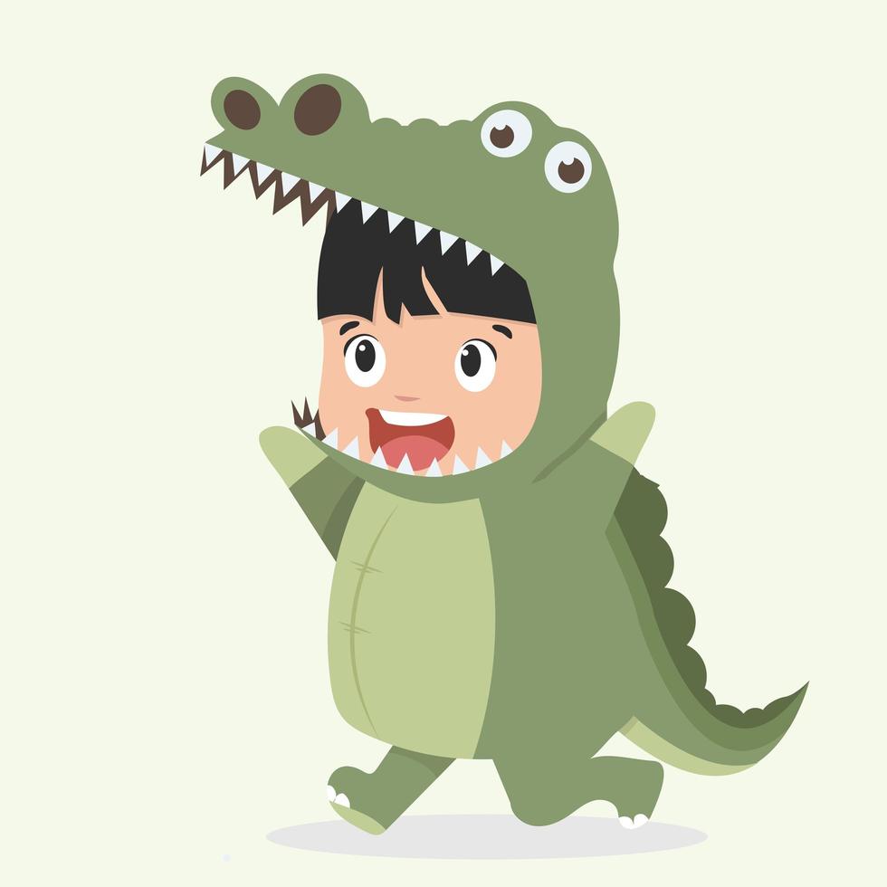 enfant mignon en costume de crocodile vecteur