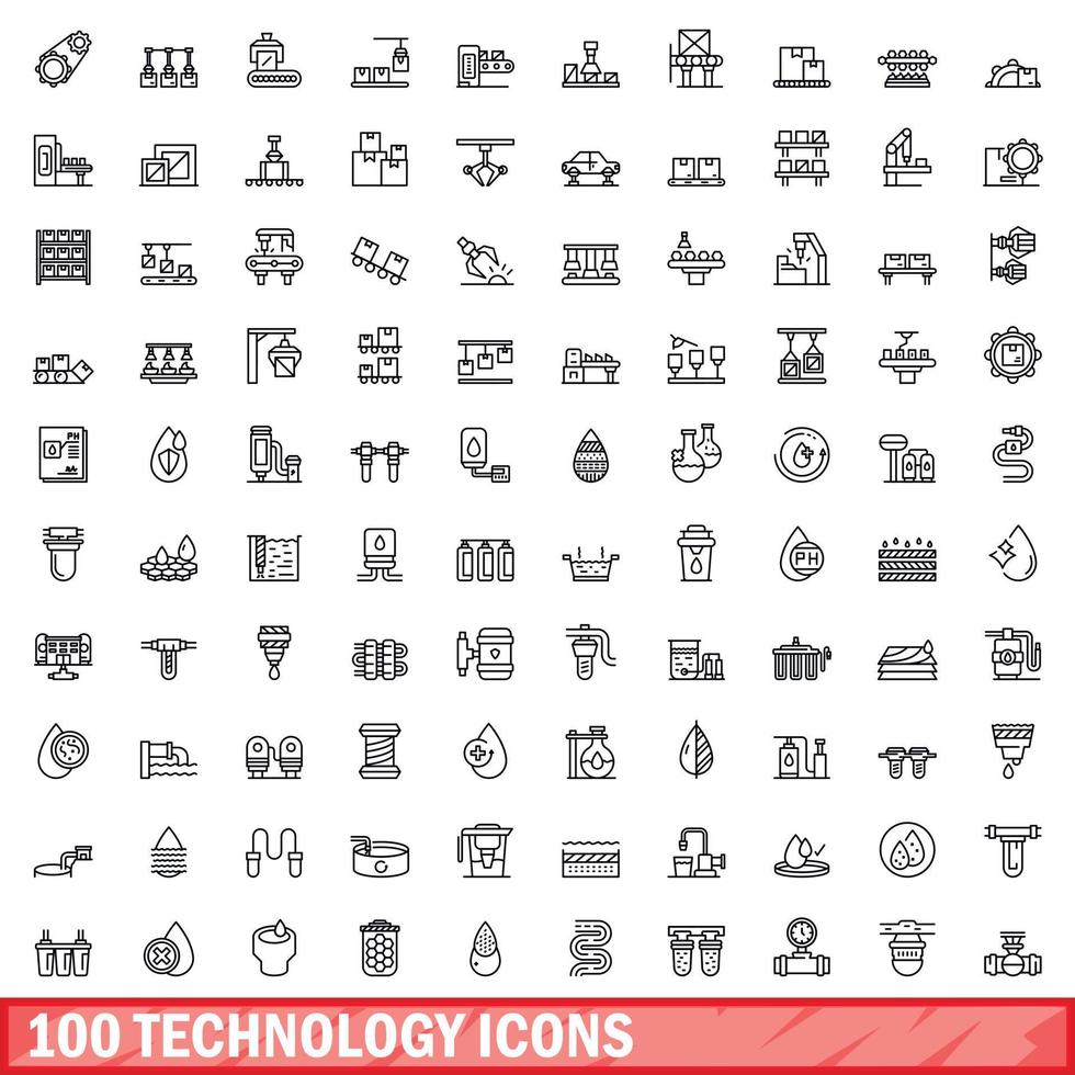 Ensemble de 100 icônes de technologie, style de contour vecteur