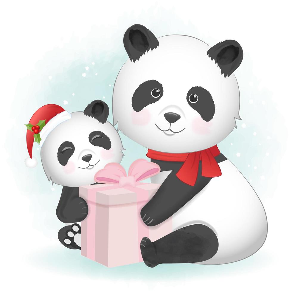 pandas avec boîte-cadeau de Noël 1735521 Art vectoriel chez Vecteezy