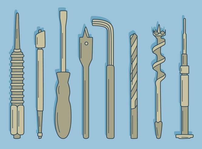 Collection d'outils de réparation dessinés à la main sur vecteur bleu