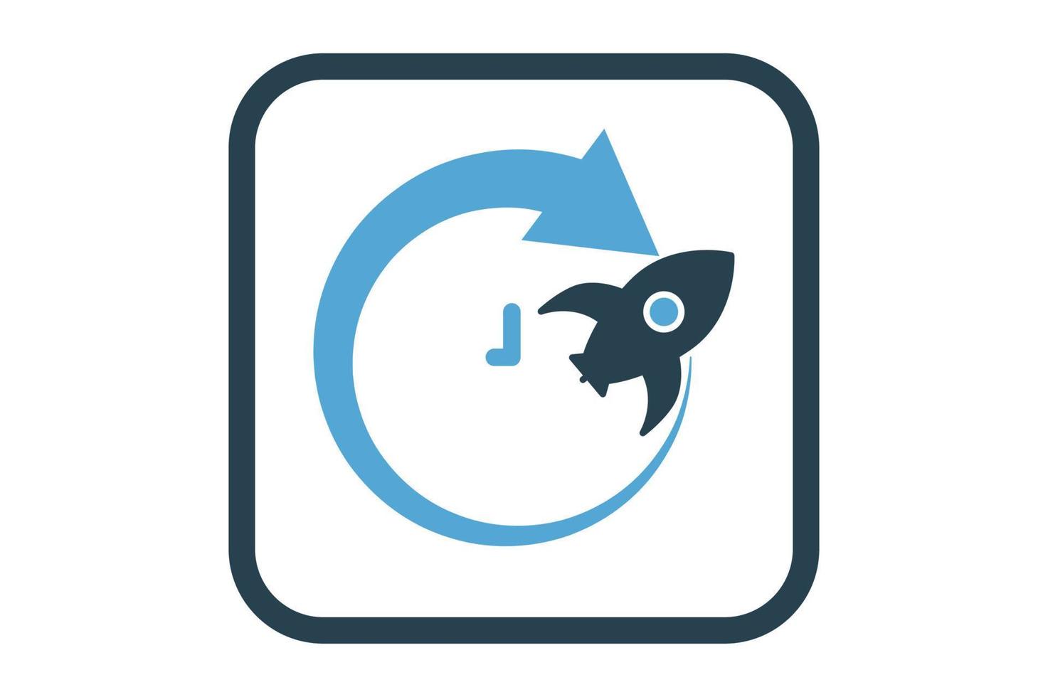 illustration d'icône d'horloge avec flèche et fusée. adapté à l'icône de temps rapide. style d'icône solide. conception de vecteur simple modifiable