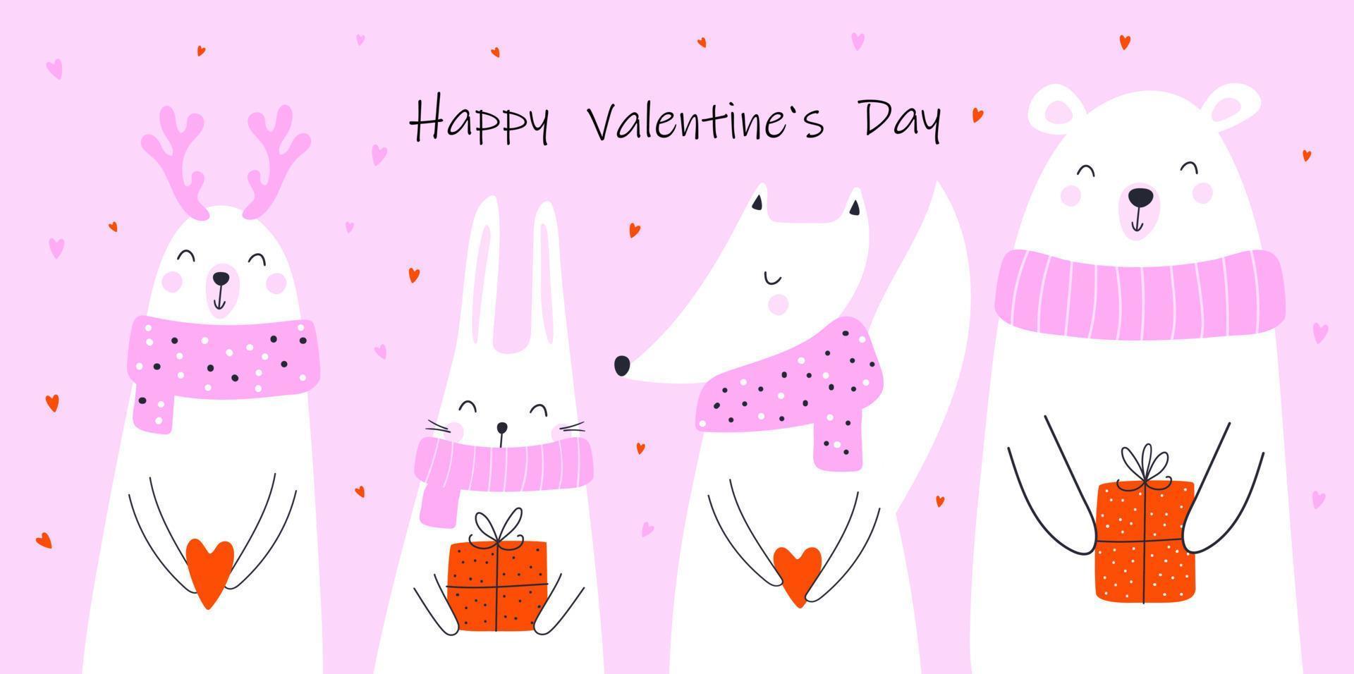 carte de voeux saint valentin avec coeurs et animaux. conception pour la Saint-Valentin et le mariage. illustrations vectorielles vecteur