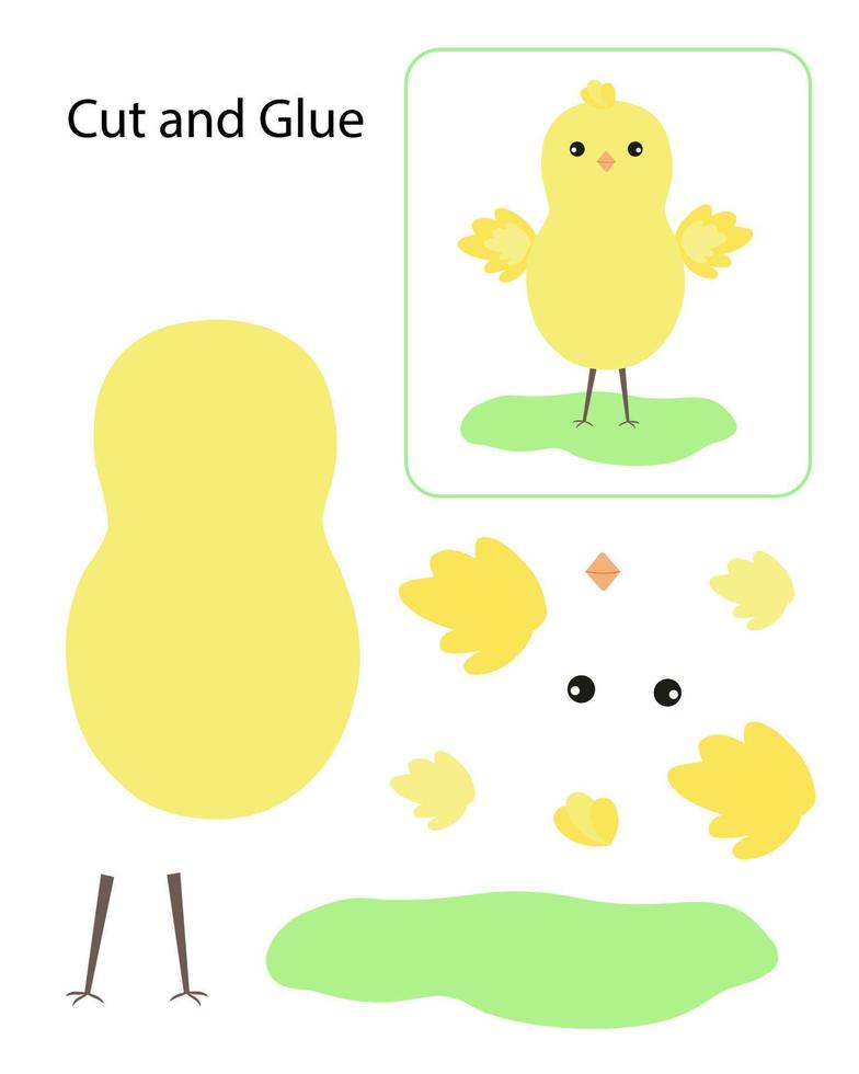 couper et coller une activité éducative pour les enfants, un bricolage en papier de poulet de Pâques, une feuille de travail d'illustration vectorielle d'animaux de ferme de dessin animé simple vecteur
