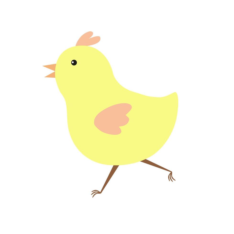 petit poulet de Pâques mignon, illustration vectorielle de personnage de dessin animé drôle de style plat jaune, symbole de clipart de période de printemps festif pour cartes, bannière, décor de Pâques vecteur